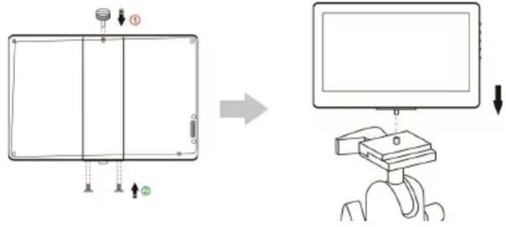 Diagram showing a device panel before and after adjustment, with labeled components and directional arrows.