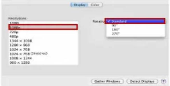 Display Color Resolution: 1080 1080s 720p 480p 1344 × 1008 1280 × 960 1024 × 768 1024 × 768 (Sketched) 1008 × 1344 960 × 1290 Rotation: 16 Standard 95° 180° 270° Gather Windows Detect Displays