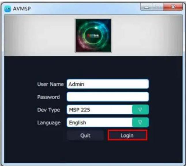 AVMSP User Name Admin Password Dev Type MSP 225 Language English Quit Login