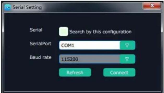 Serial Setting Serial Search by this configuration SerialPort COM1 Baud rate 115200 Refresh Connect