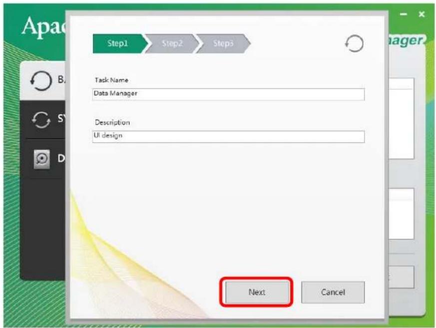 Step1 Step2 Step3 Task Name Data Manager Description UI design Next Cancel