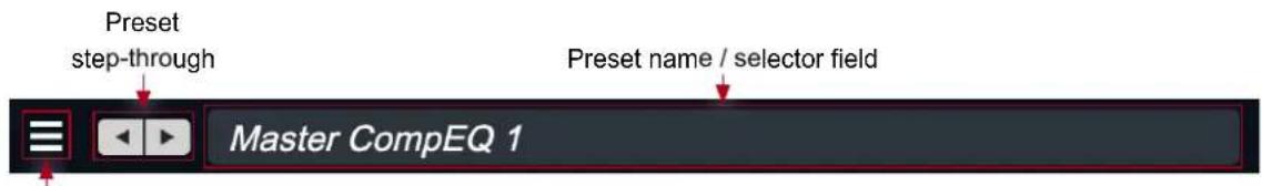 Preset step-through Preset name / selector field Master CompEQ 1