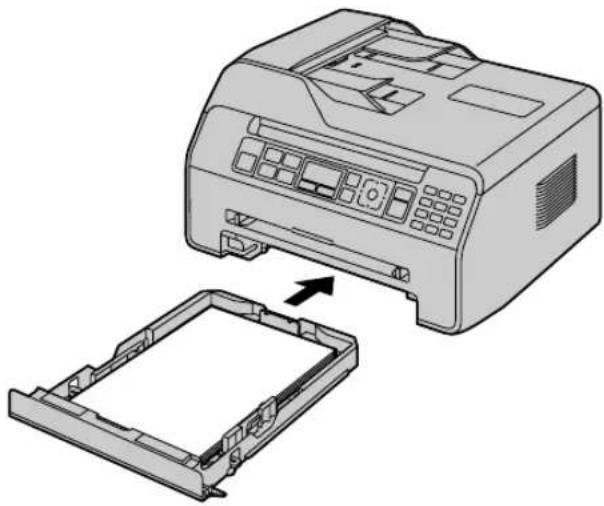 Illustration of a printer with an open lid and arrow indicating assembly.