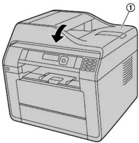 Line drawing of a printer with an arrow indicating compression or disassembly (no text or symbols present).
