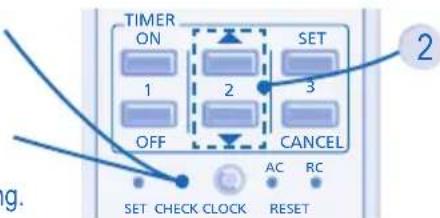 TIMER ON 1 2 3 SET OFF CANCEL AC RC SET CHECK CLOCK RESET 2