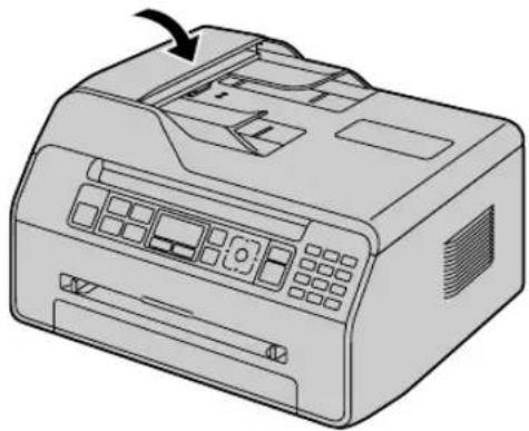 Line drawing of a printer with control panel and paper feed (no text or symbols)