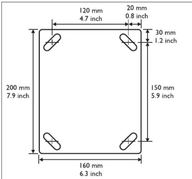 120 mm 4.7 inch 20 mm 0.8 inch 30 mm 1.2 inch 200 mm 7.9 inch 150 mm 5.9 inch 160 mm 6.3 inch