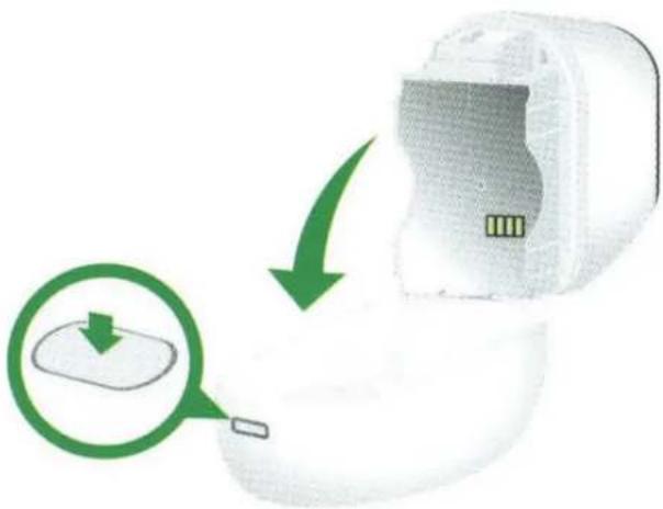 Diagram showing a device with a green arrow pointing to a circular icon, indicating a process or operation.