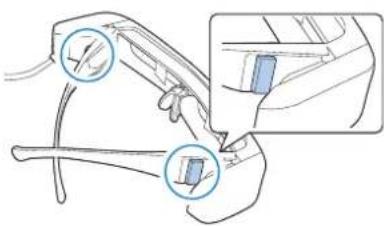Diagram showing car door handle and seat assembly with magnified detail of the seat detail