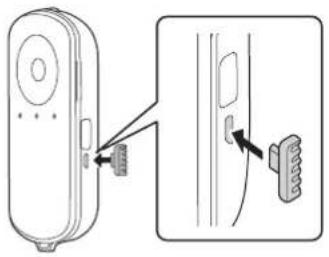 Diagram showing a device with a connector inserted into a wall-mounted panel, with an arrow pointing to the connector.