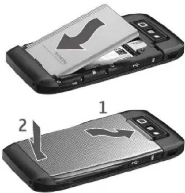 NOKIA E71x - ■Insertar la tarjeta SIM y la batería - 3