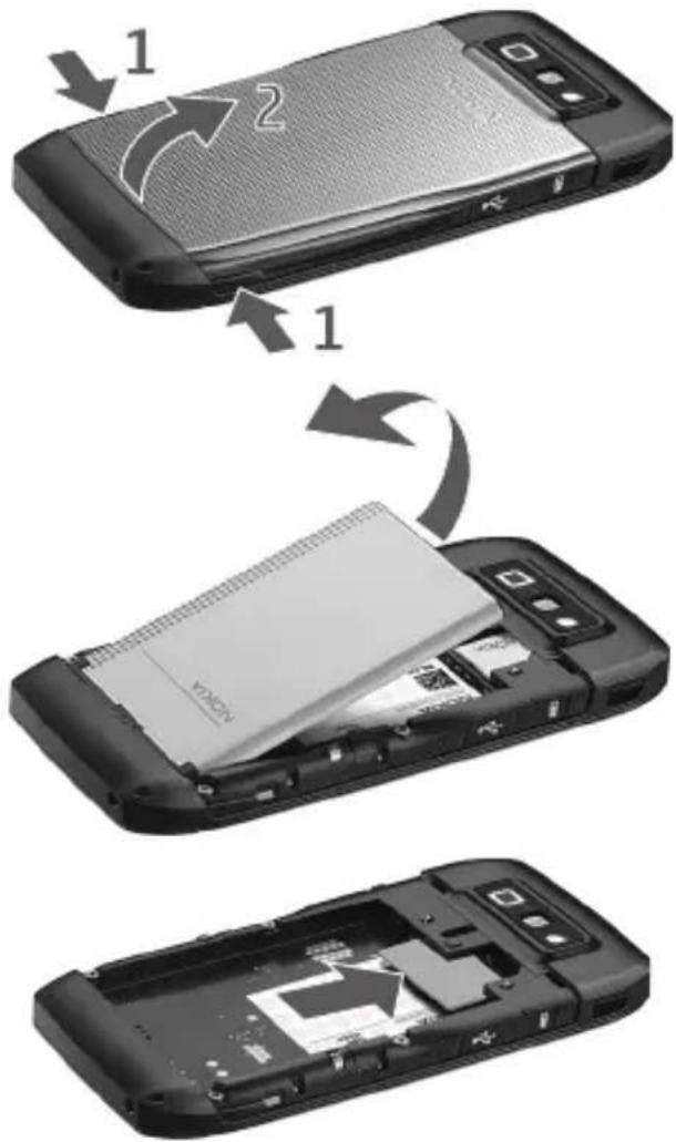 NOKIA E71x - ■Insertar la tarjeta SIM y la batería - 2