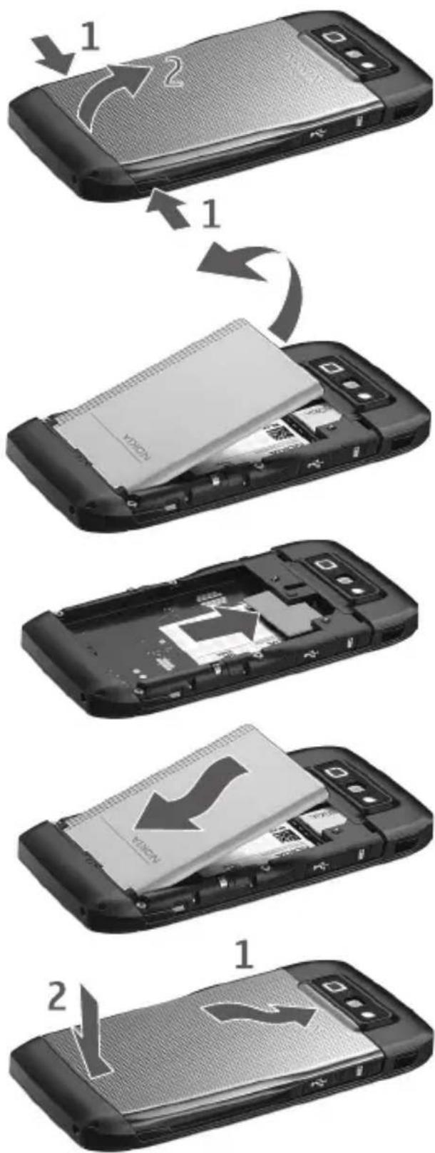NOKIA E71x - ■Insert the SIM card and battery - 2