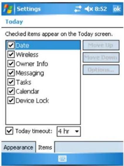 Intermec 741 - To customize what displays on the Today screen - 1