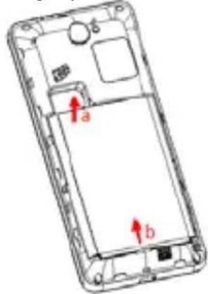 Diagram of a smartphone showing internal components with labeled parts 'a' and 'b', including red arrows indicating specific areas.