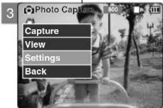 3 Photo Captions 800 Capture View Settings Back