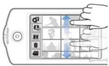 Diagram of a remote control interface with labeled buttons and a hand pointing to the screen, showing UI elements like 'Q1', 'Q2', 'OK', and 'OK'.