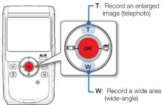 T: Record an enlarged image (telephoto) T OK W W: Record a wide area (wide-angle)