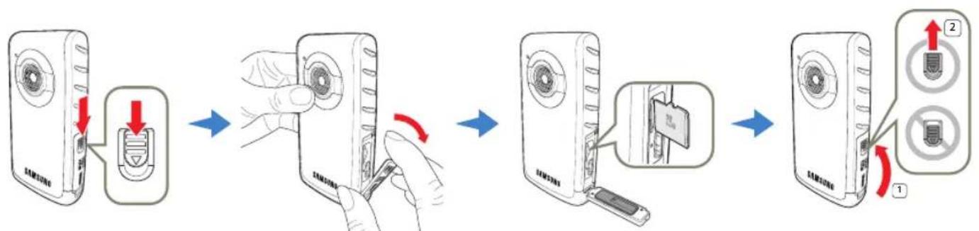 SAMSUNG HMX-W200TN - INSERTING/EJECTING A MEMORY CARD (NOT SUPPLIED) - 1