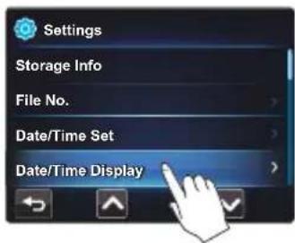 Settings Storage Info File No. Date/Time Set Date/Time Display