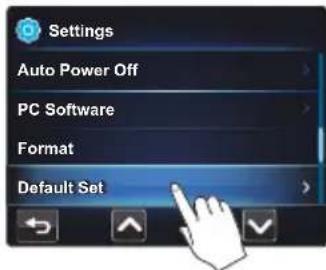 Settings Auto Power Off PC Software Format Default Set