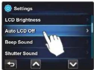 Settings LCD Brightness Auto LCD Off Beep Sound Shutter Sound