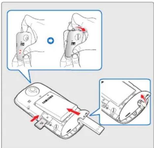 Diagram illustrating the step-by-step disassembly of a mobile phone, showing hand positioning and device states with red arrows indicating movement.