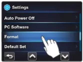 Settings Auto Power Off PC Software Format Default Set