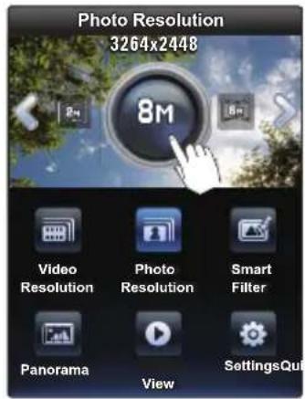 Photo Resolution 3264x2448 8M Video Resolution Photo Resolution Smart Filter Panorama View SettingsQuit