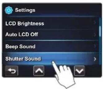 Settings LCD Brightness Auto LCD Off Beep Sound Shutter Sound