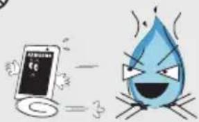 Cartoon illustration showing a smartphone displaying a '€6' sign and a water droplet with a smiling face, connected by a line indicating interaction or collision.