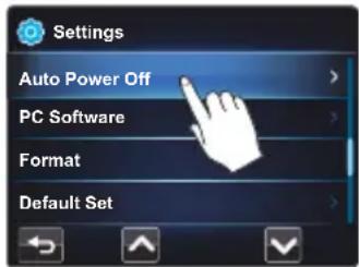 Settings Auto Power Off PC Software Format Default Set