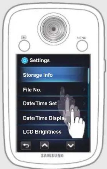 Settings Storage Info File No. Date/Time Set Date/Time Display LCD Brightness SAMSUNG