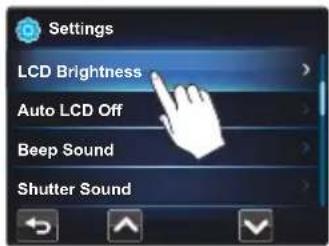 Settings LCD Brightness Auto LCD Off Beep Sound Shutter Sound