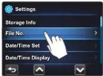 Settings Storage Info File No. Date/Time Set Date/Time Display