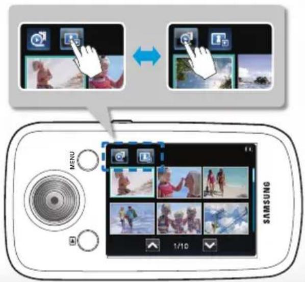 Diagram illustrating smartphone camera interface with hand icons, photo thumbnails, and UI controls for editing or scanning.
