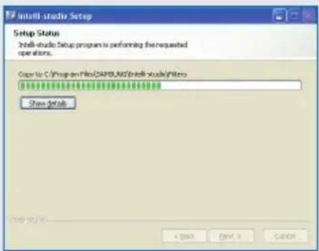 Install studio Setup Setup Status Install studio Setup program is performing the requested operations. Open to C:\Program Files\SAMSUND\Install Studio\Filters Show details + Back Next > Cancel