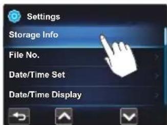 Settings Storage Info File No. Date/Time Set Date/Time Display