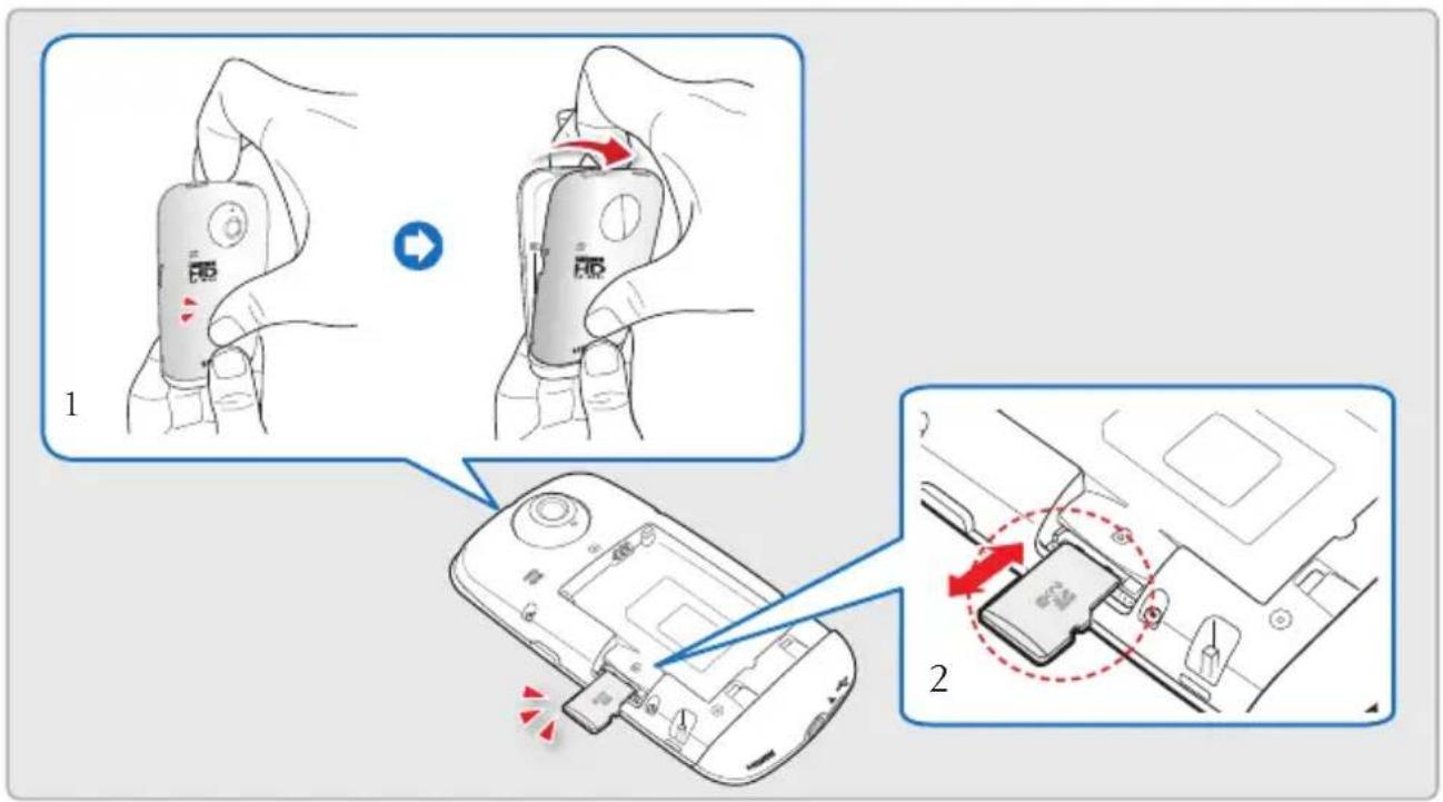 Diagram illustrating the step-by-step installation of a mobile phone, showing hand positioning and device disassembly.