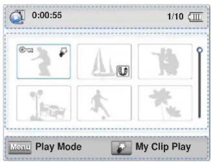 0:00:55 1/10 Menu Play Mode My Clip Play