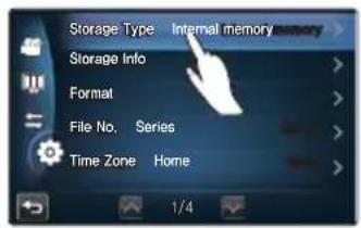 Storage Type Internal memory Storage Info Format File No. Series Time Zone Home 1/4