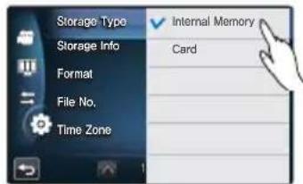 Storage Type Storage Info Format File No. Time Zone Internal Memory Card