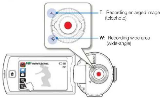 T: Recording enlarged image (telephoto) W: Recording wide area (wide-angle)