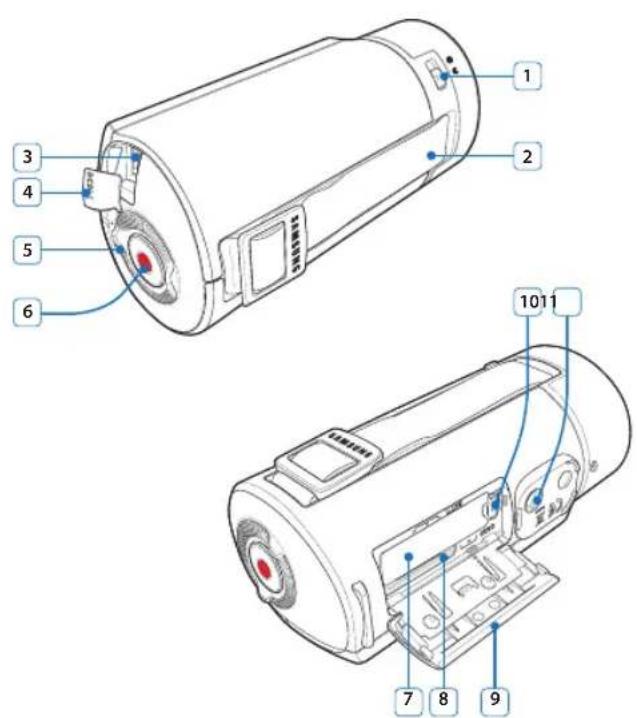 Technical diagram of a cylindrical device with numbered parts, showing internal components and labeled parts.