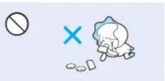 Cartoon illustration showing a crying child with a crossed-out 'X' symbol and a circle containing a prohibition symbol.