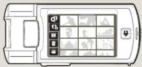 Diagram of a mobile phone interface with labeled buttons and icons for navigation, settings, and interaction.