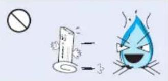 Illustration showing a prohibition symbol next to a cartoon character with text and numbers, likely depicting environmental or safety hazard.