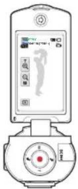 Medical device interface with labeled buttons and a central display showing a human figure silhouette