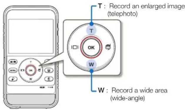 T : Record an enlarged image (telephoto) T OK W W : Record a wide area (wide-angle)