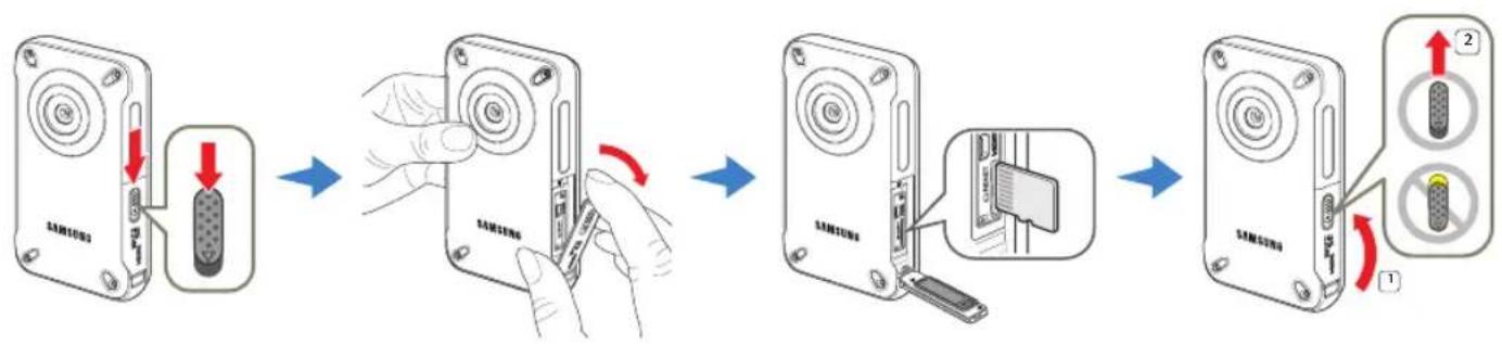SAMSUNG HMX-W350RN - INSERTING/EJECTING A MEMORY CARD (NOT SUPPLIED) - 1